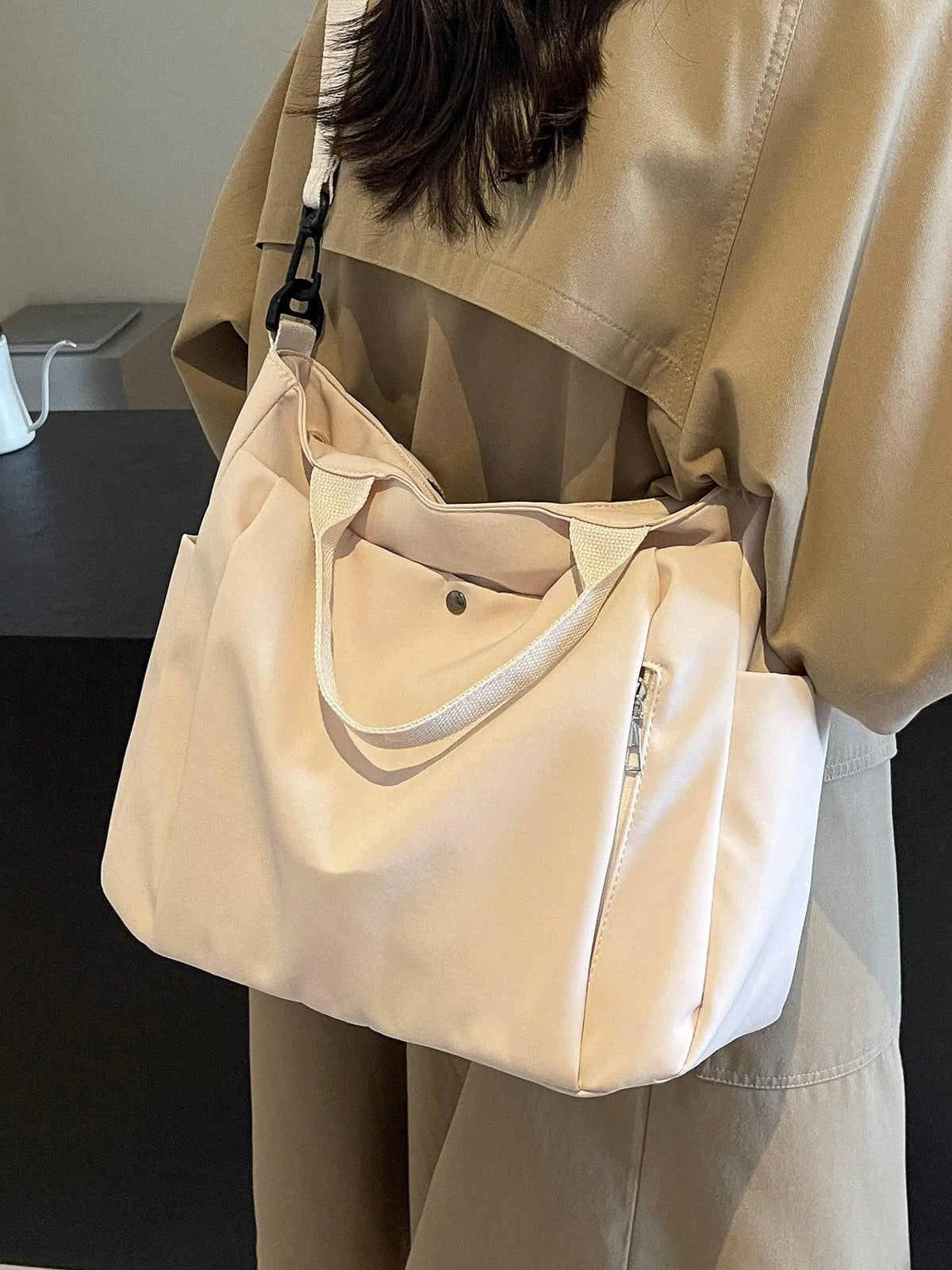 Women'S Solid Color Tote Bag, Fashionable Large Capacity Shoulder Bag for Work & Daily Used, Casual Trendy Versatile High-Quality Daily Commuting Bag