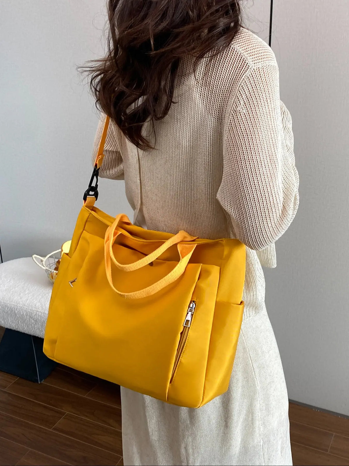 Women'S Solid Color Tote Bag, Fashionable Large Capacity Shoulder Bag for Work & Daily Used, Casual Trendy Versatile High-Quality Daily Commuting Bag