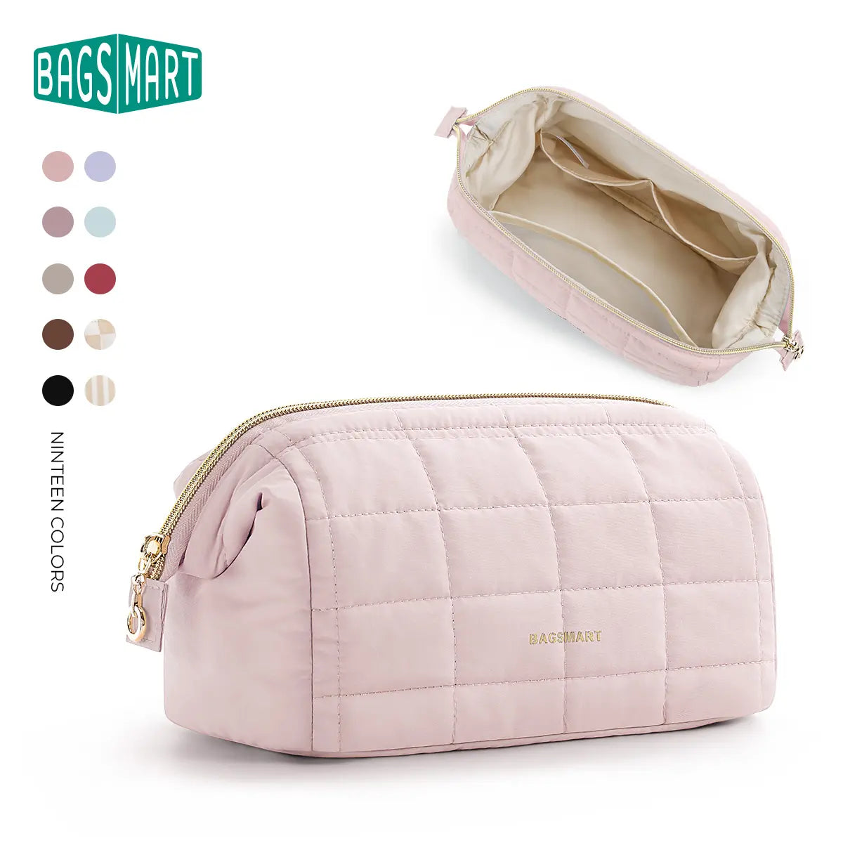 BAGSMART 2 Size Makeup Bag, Puffy Padded Travel Cosmetic Organizer for Women, Wide-Open Makeup Case for Toiletries, Accessories, and Brushes Sohochic