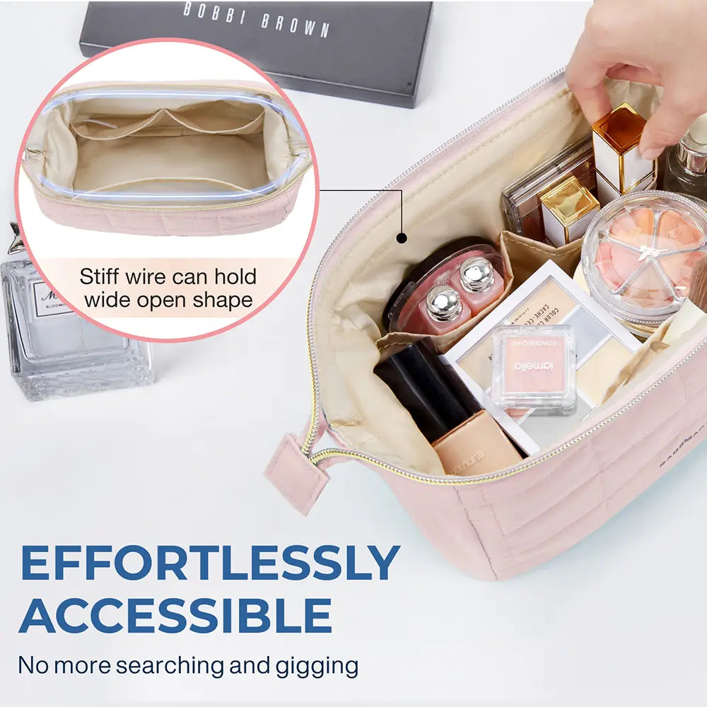 BAGSMART 2 Size Makeup Bag, Puffy Padded Travel Cosmetic Organizer for Women, Wide-Open Makeup Case for Toiletries, Accessories, and Brushes Sohochic