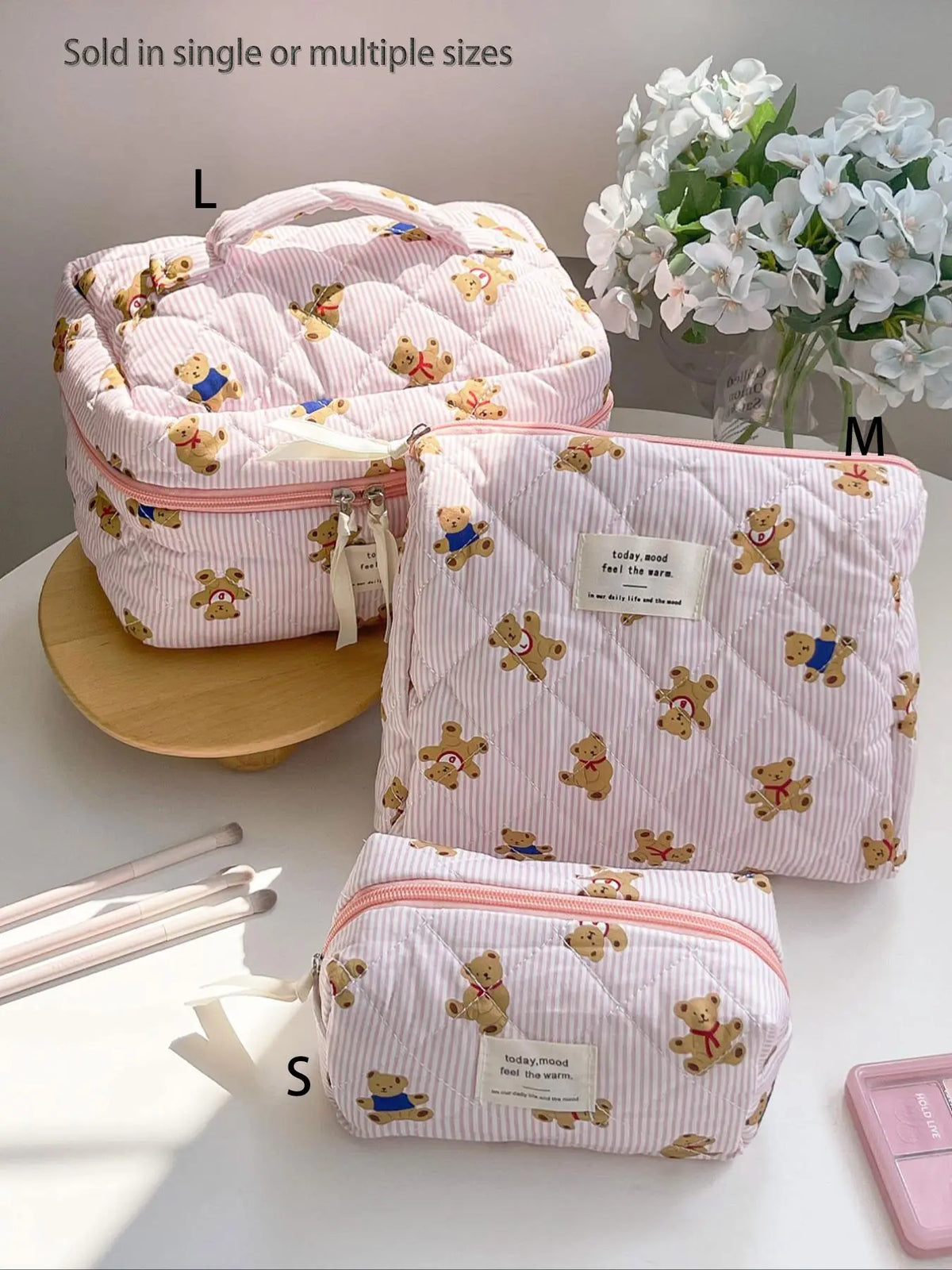 Versatile Bear Design Quilted Cosmetic Bag for Travel & Daily Use, Portable Cosmetic Bag, Large Capacity Makeup Organizer Pouch, Women'S Stylish Accessory, Makeup Bags