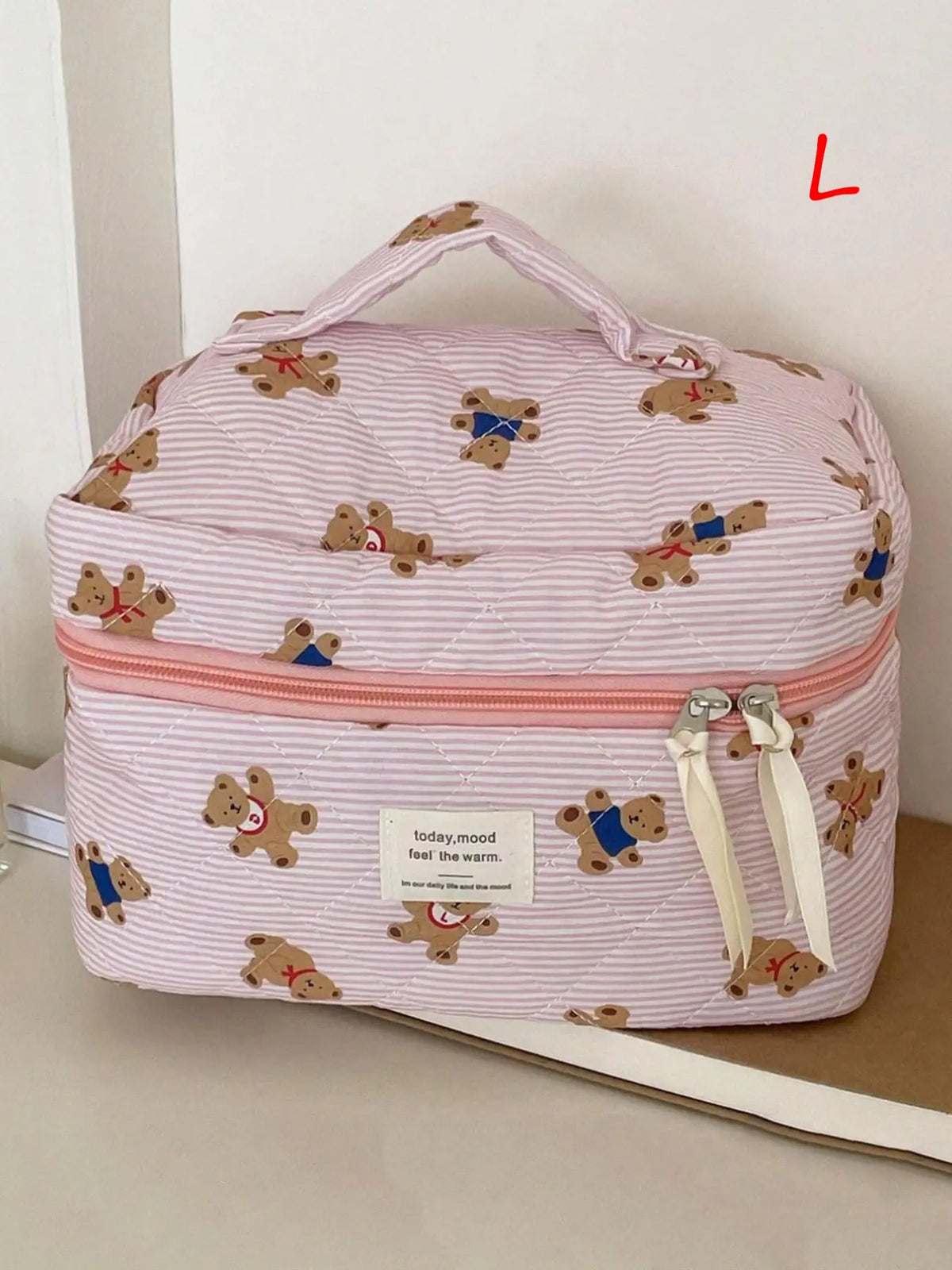 Versatile Bear Design Quilted Cosmetic Bag for Travel & Daily Use, Portable Cosmetic Bag, Large Capacity Makeup Organizer Pouch, Women'S Stylish Accessory, Makeup Bags