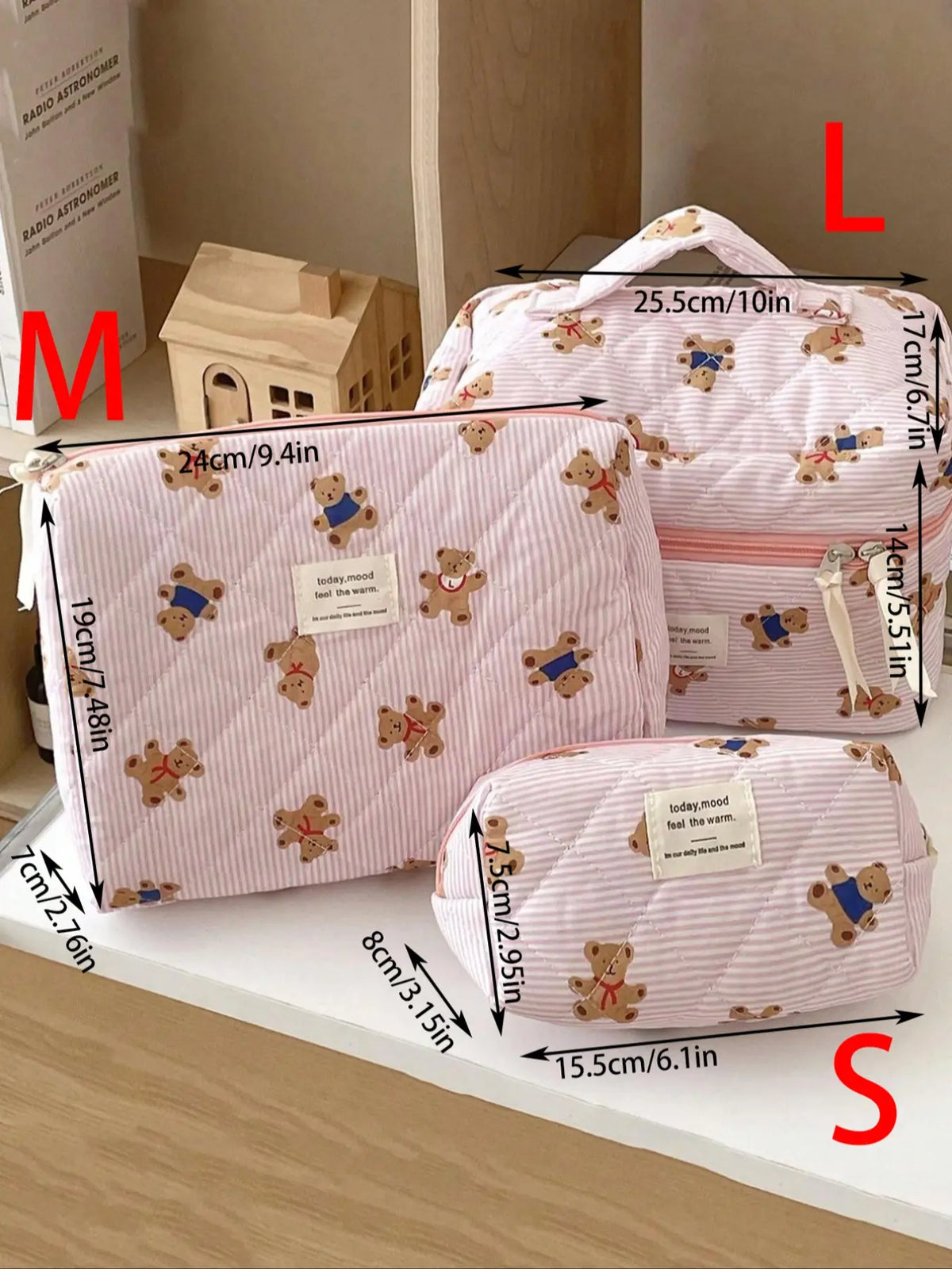 Versatile Bear Design Quilted Cosmetic Bag for Travel & Daily Use, Portable Cosmetic Bag, Large Capacity Makeup Organizer Pouch, Women'S Stylish Accessory, Makeup Bags