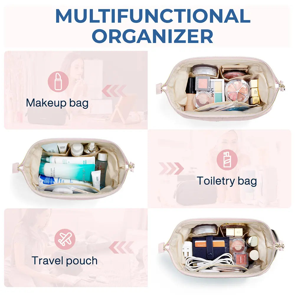 BAGSMART 2 Size Makeup Bag, Puffy Padded Travel Cosmetic Organizer for Women, Wide-Open Makeup Case for Toiletries, Accessories, and Brushes Sohochic