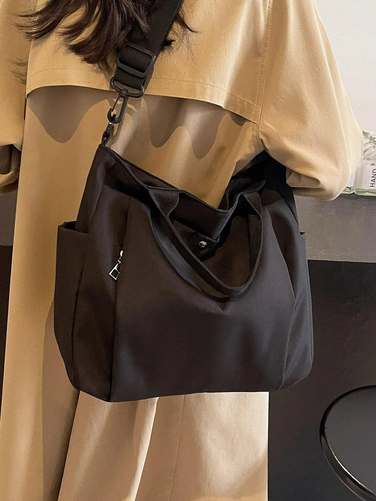Women'S Solid Color Tote Bag, Fashionable Large Capacity Shoulder Bag for Work & Daily Used, Casual Trendy Versatile High-Quality Daily Commuting Bag
