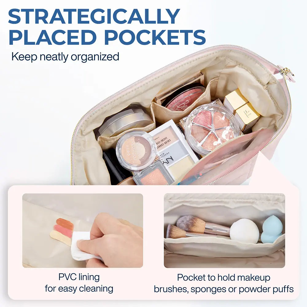BAGSMART 2 Size Makeup Bag, Puffy Padded Travel Cosmetic Organizer for Women, Wide-Open Makeup Case for Toiletries, Accessories, and Brushes Sohochic