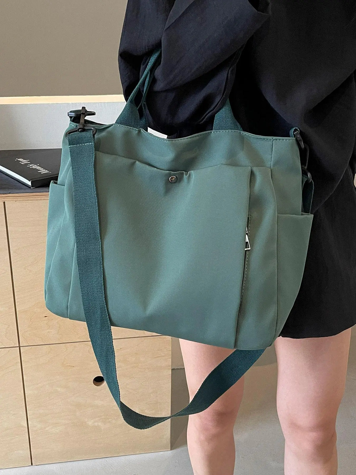 Women'S Solid Color Tote Bag, Fashionable Large Capacity Shoulder Bag for Work & Daily Used, Casual Trendy Versatile High-Quality Daily Commuting Bag