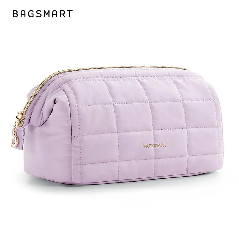 BAGSMART 2 Size Makeup Bag, Puffy Padded Travel Cosmetic Organizer for Women, Wide-Open Makeup Case for Toiletries, Accessories, and Brushes Sohochic